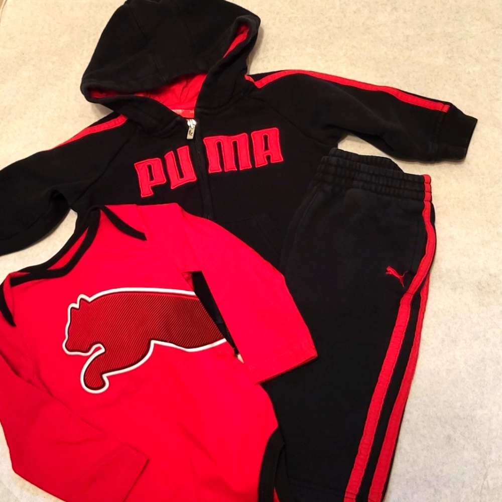 Puma three piece bundle, zip up hoodie, matching sweatpants & onesie/bodysuit